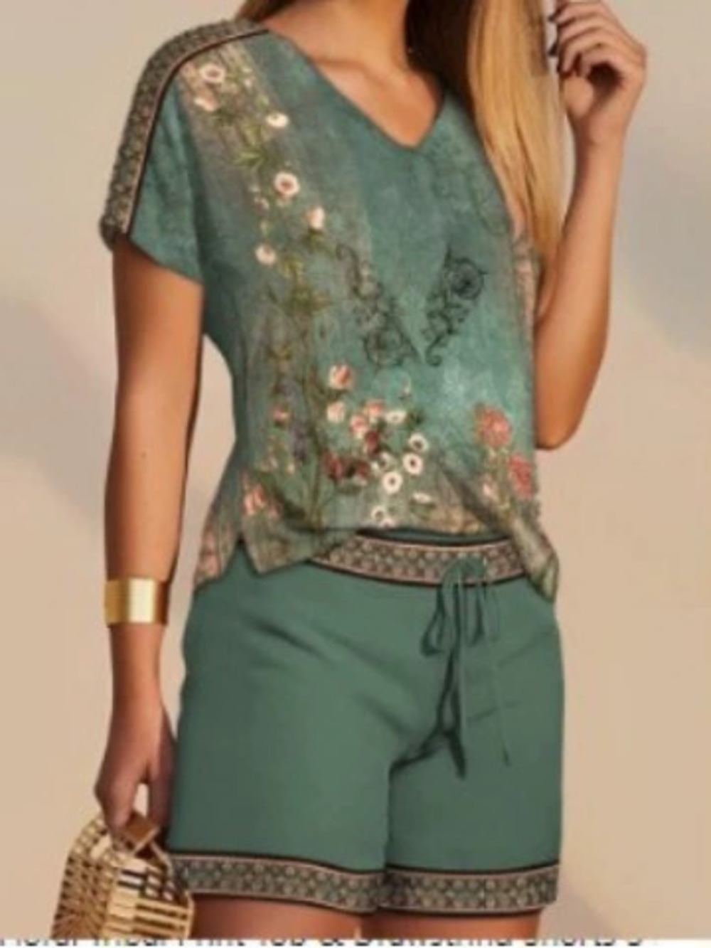 Zara Summer Casual Print Comfort Collar Top Shorts 2-Piece Set